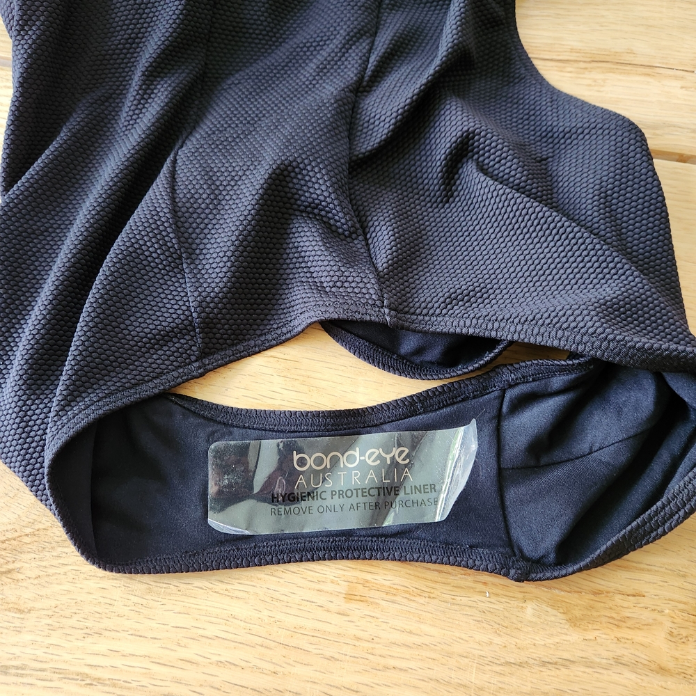 NWT Bond-Eye Black Delicate One Piece Swimsuit Size US10 Low Back Thin Straps - Picture 3 of 6